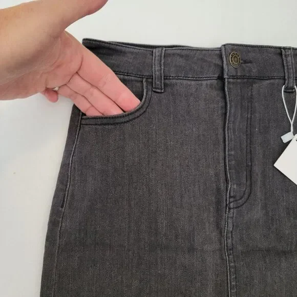 Three Brome Black Denim Straight Pencil Skirt Raw Hem NEW Size 26 Junior L - Picture 4 of 11